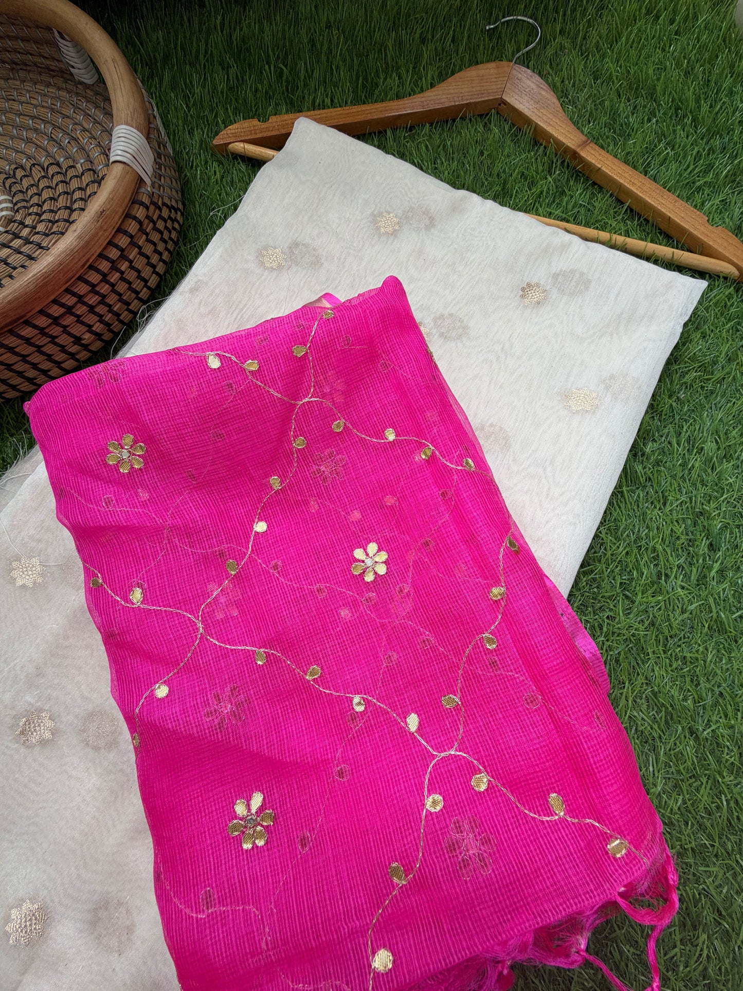 त्योहार :kota silk gota patti Dupatta with plain chanderi banarasi booti kurta bottom Fabric