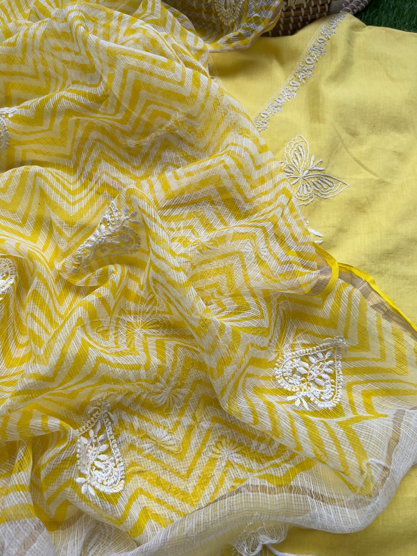 Kala cotton chikan kurta kota dupatta