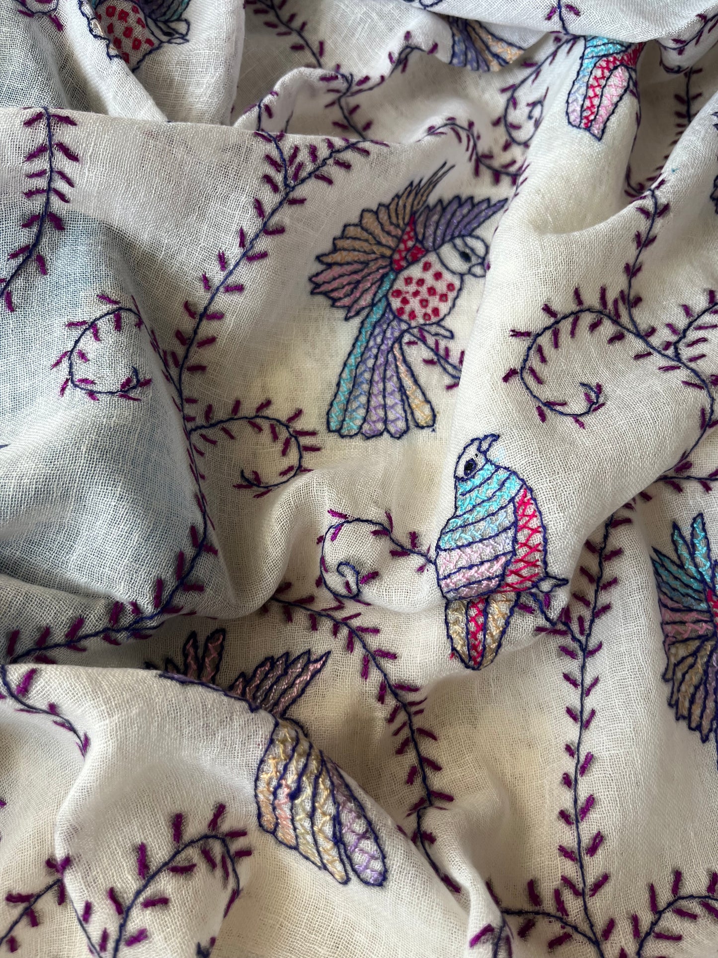 Linen sozni kaam dupatta paired with mangalgiri cotton kurta bottom fabric