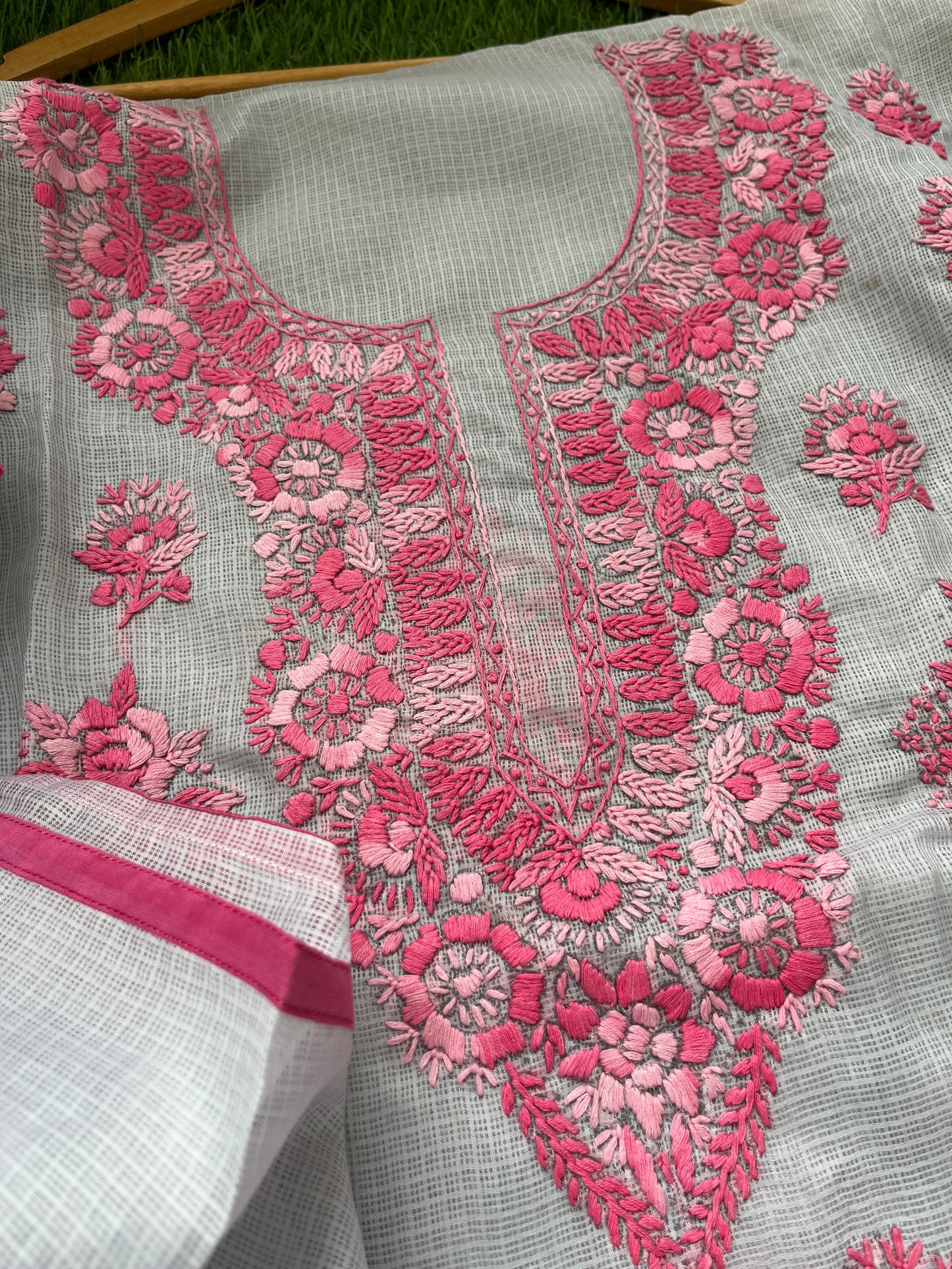 Kota hand embroidered kurta dupatta and plain bottom fabric