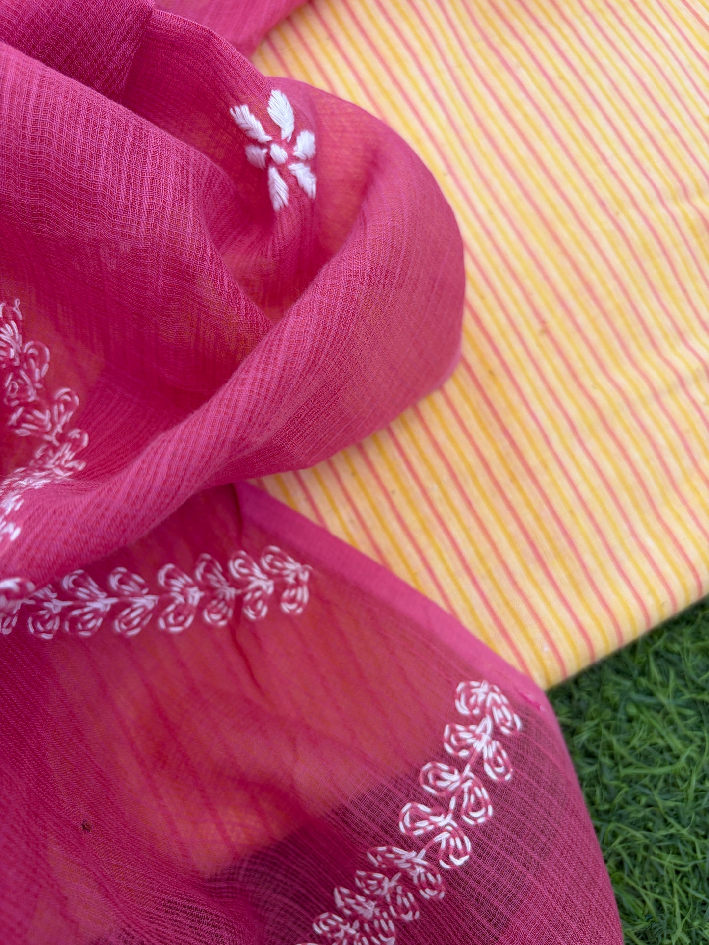 Khadi kurta Kota Doria chikankari dupatta