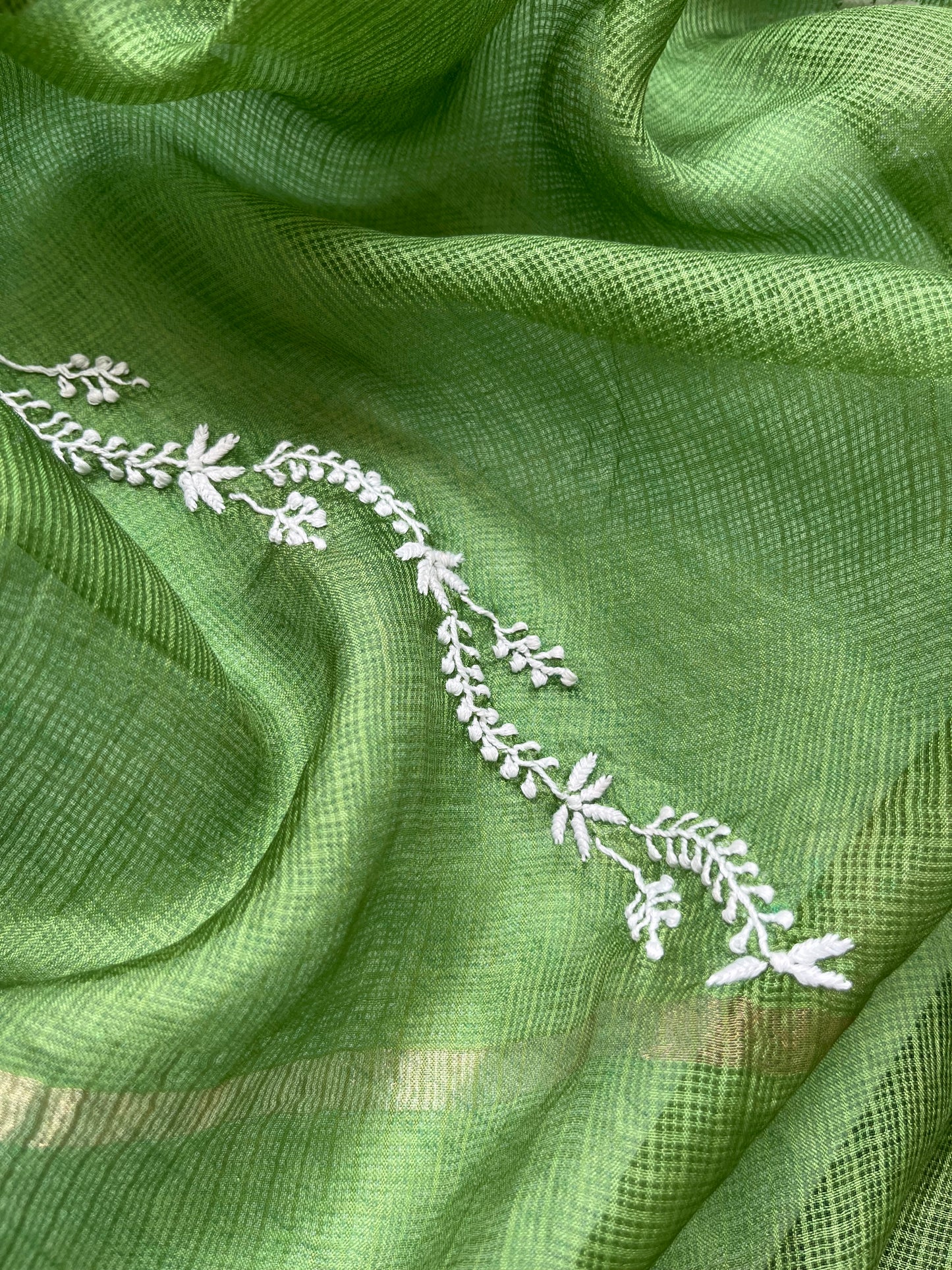 Kota silk Chikankari Dupatta with khadi kurta bottom Fabric