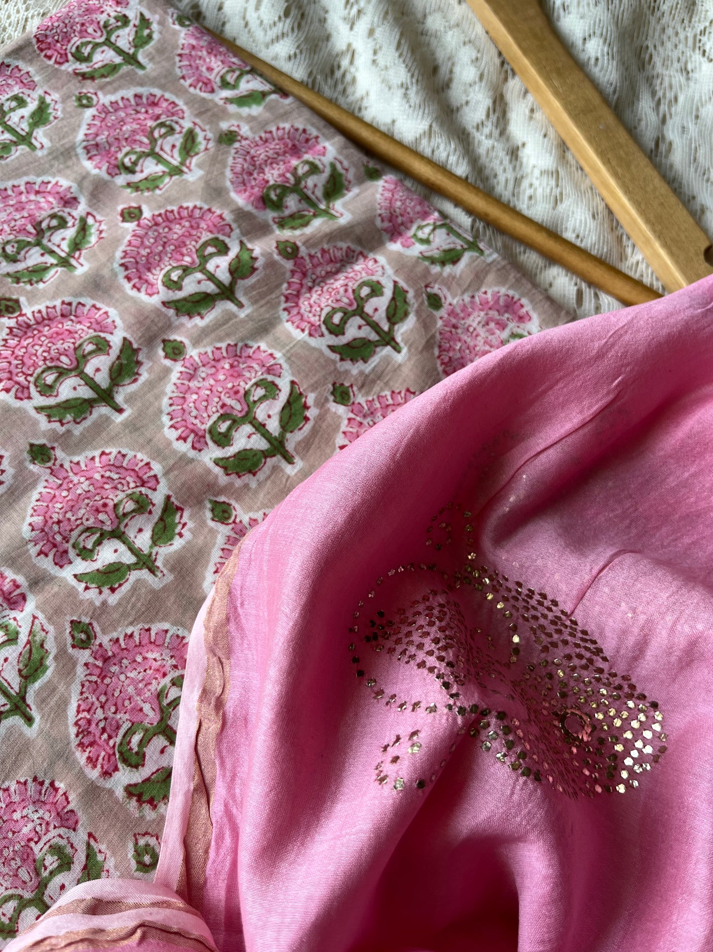 Chanderi Mukaish work Dupatta cotton kurta bottom fabric