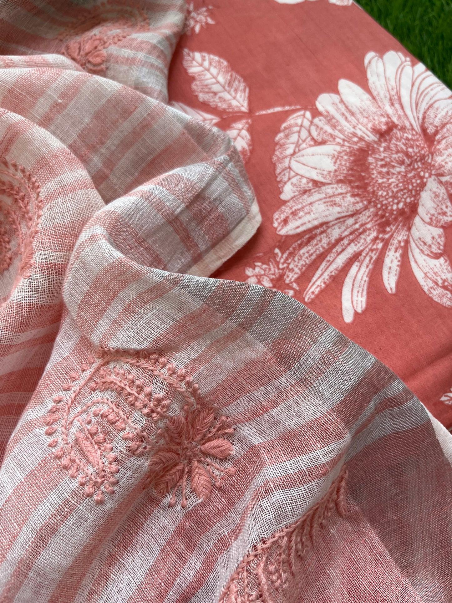 Cotton block print kurta bottom fabric chikan work dupatta