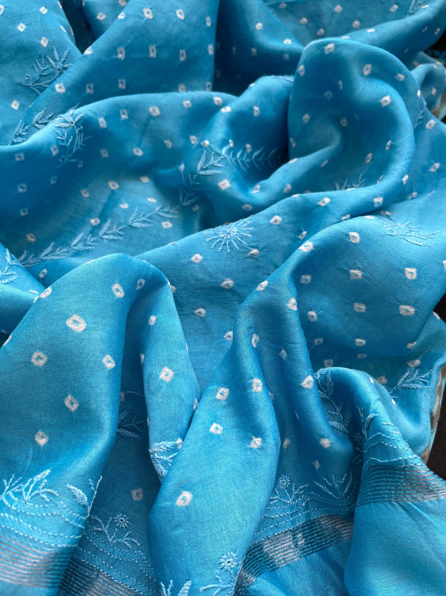 Silk sindhi work kurta fabric with Bandhani chikankari dupatta