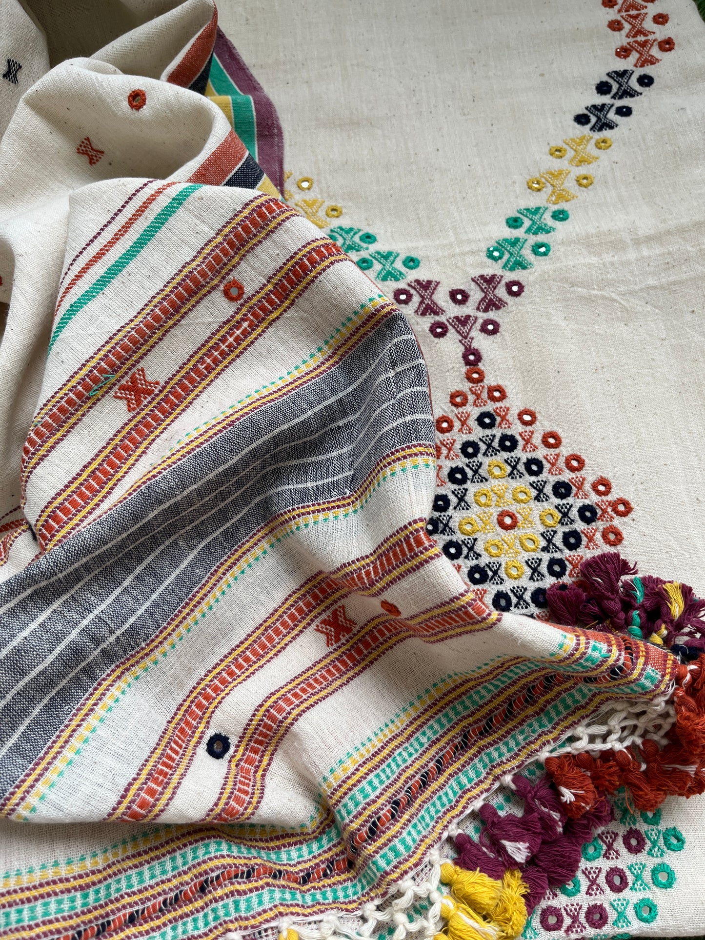 Handwoven organic kala Cotton kurta bottom dupatta