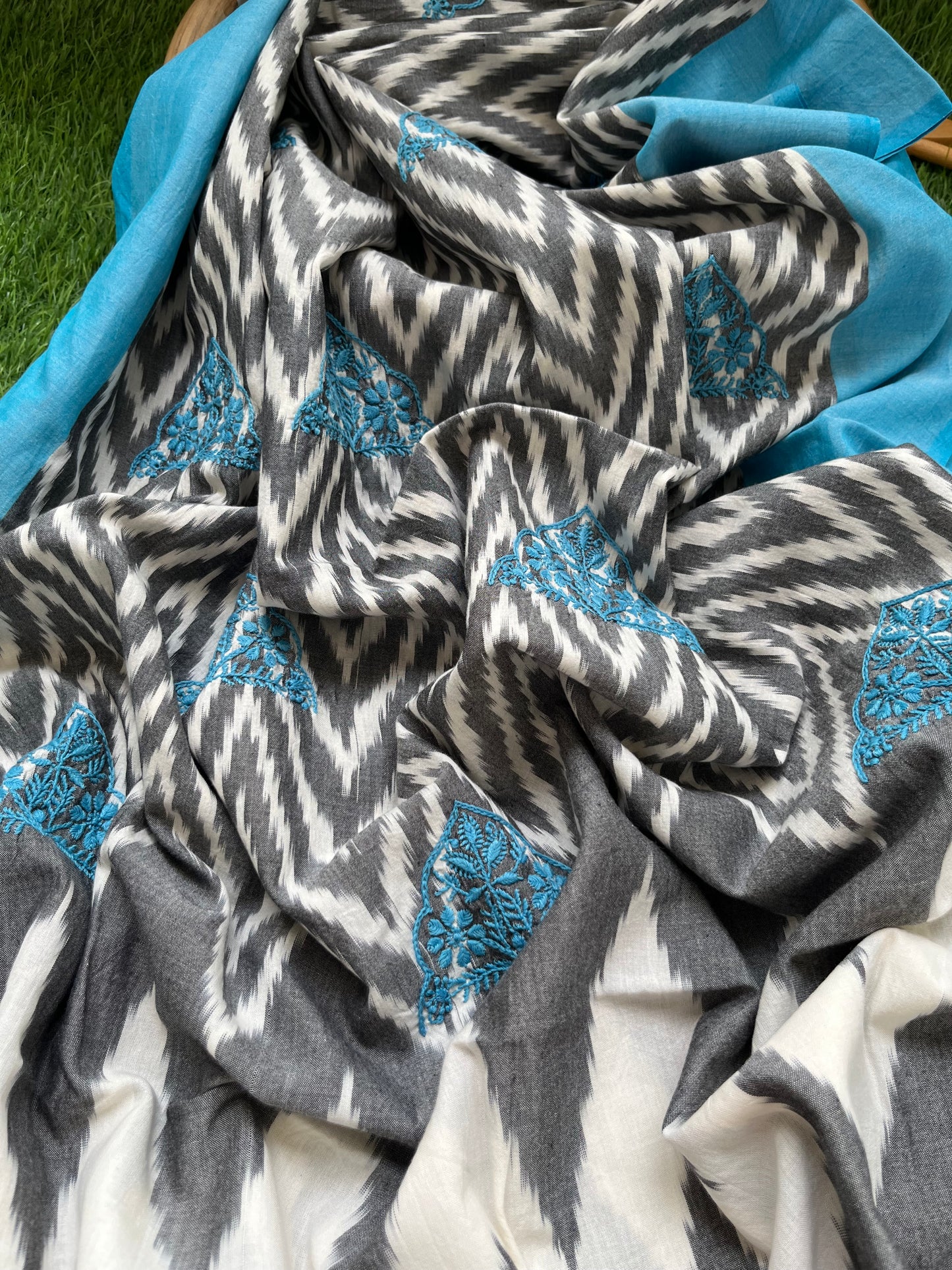 Double ikkat chikankari Dupatta