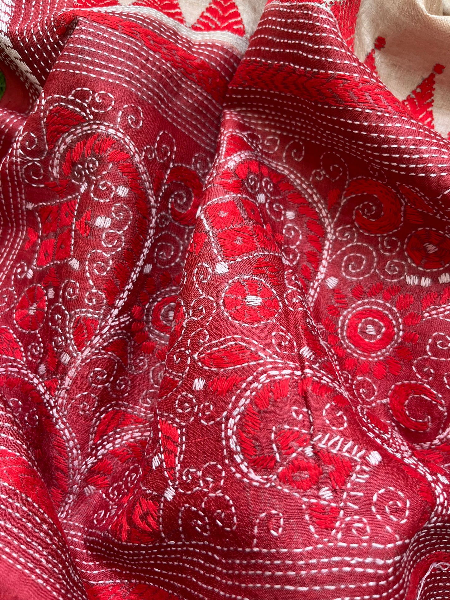 Silk Kantha Dupatta with chanderi silk kurta Bottom fabric