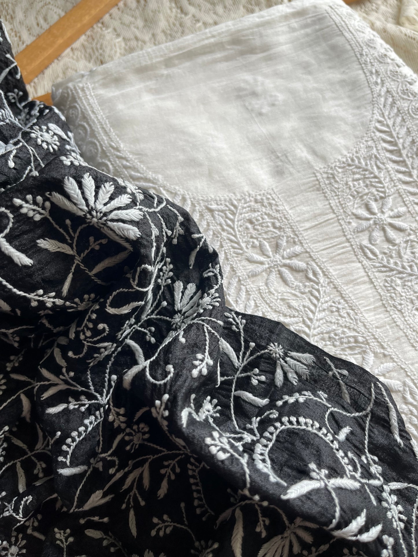Chanderi Chikankari kurta with tussar dupatta