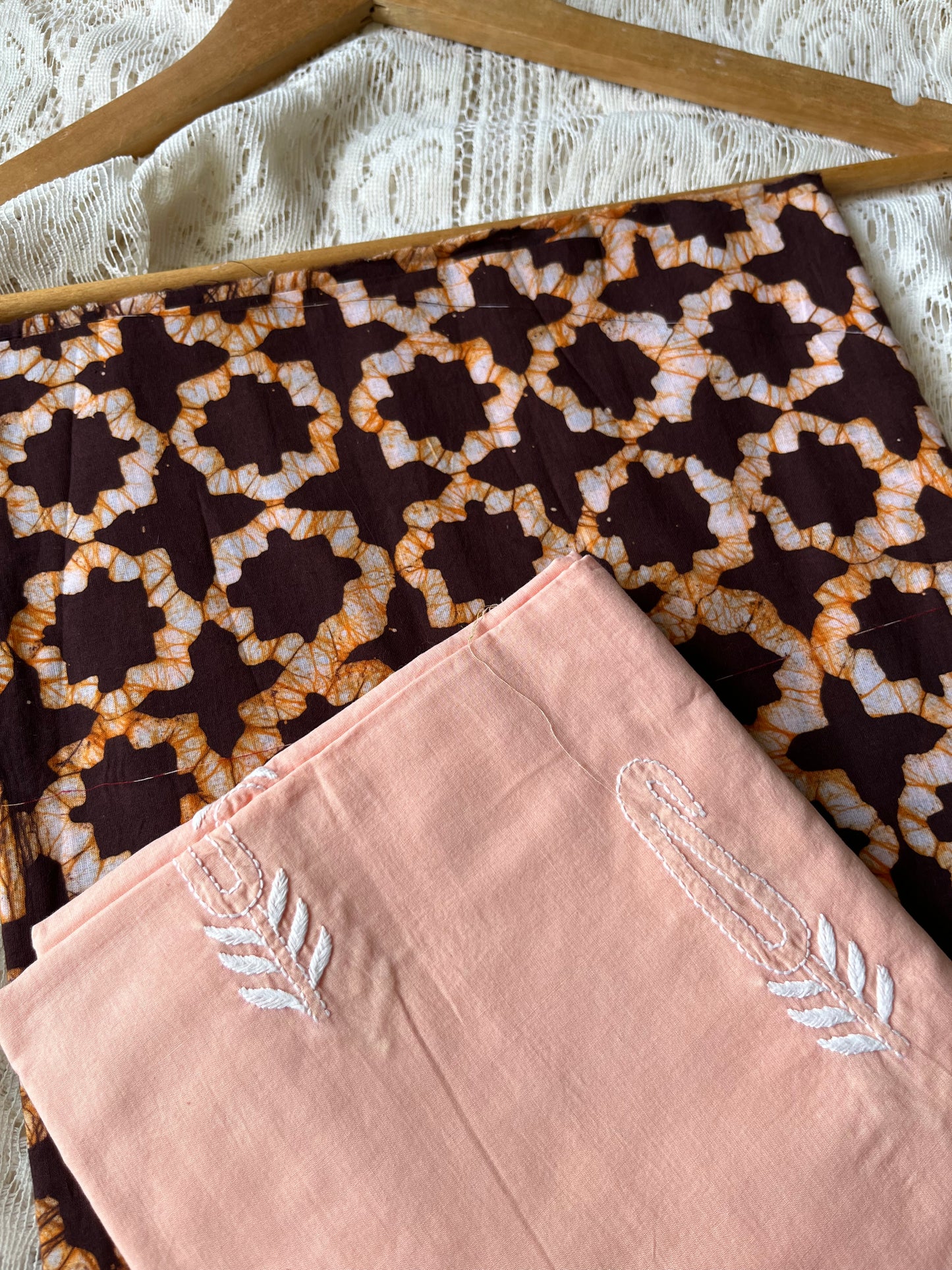 Cotton chikankari Bottom with a baatik kurta fabric