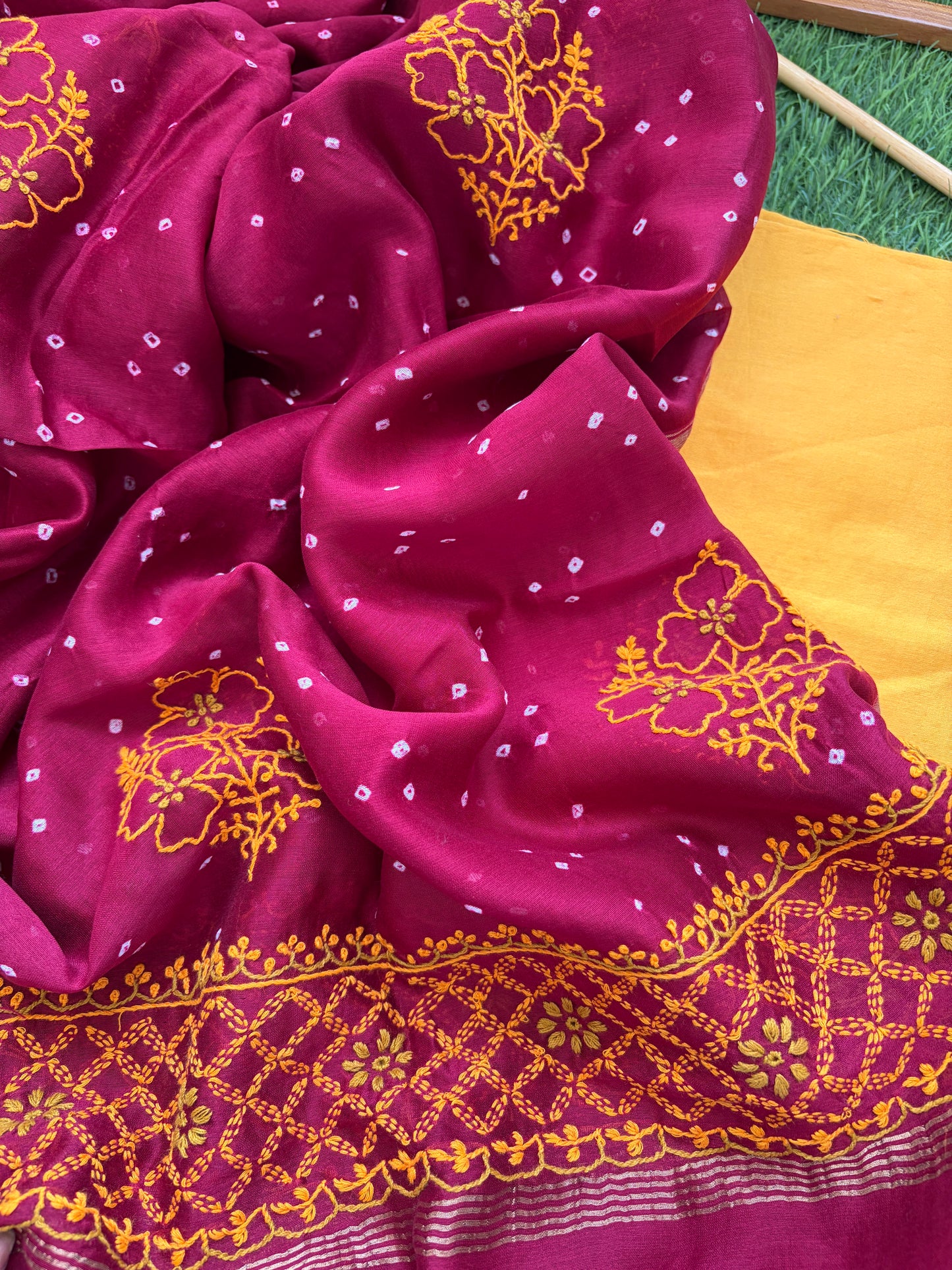 Plain chanderi kurta bottom pure chanderi bandhani chikankari dupatta