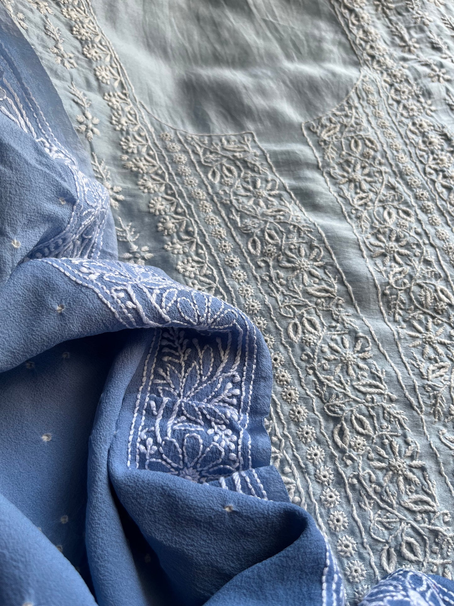 Chanderi Chikankari kurta with georgette dupatta