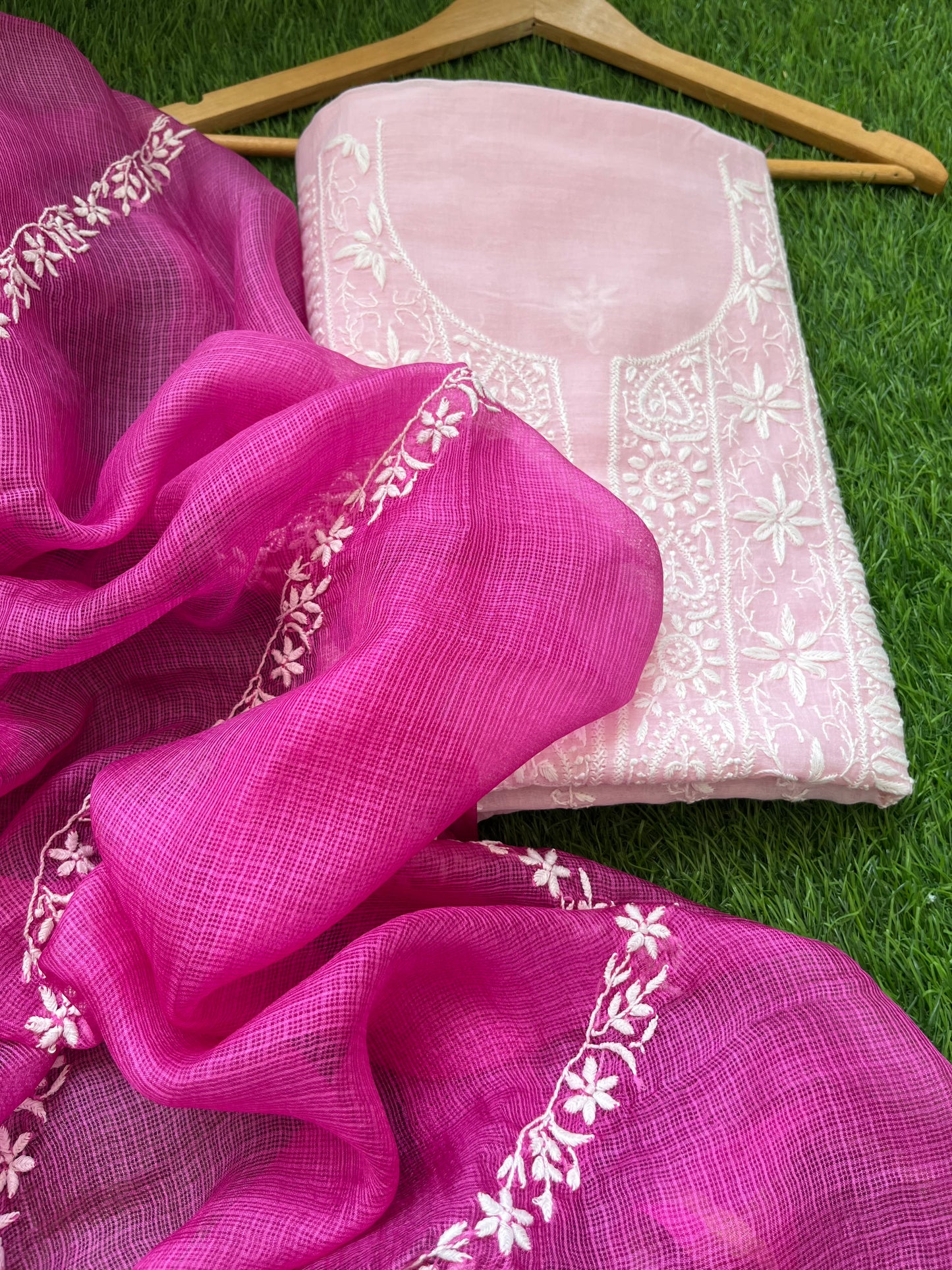 Chanderi Chikankari Kurta kota silk Dupatta