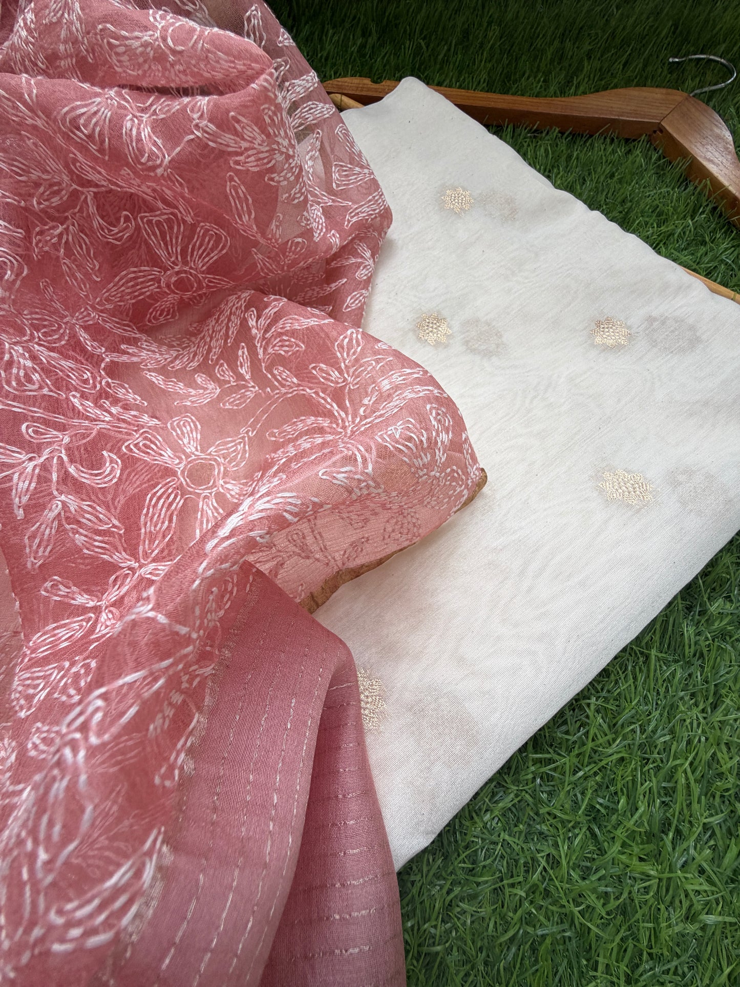 Chanderi banarasi booti Kurta bottom organza silk Dupatta