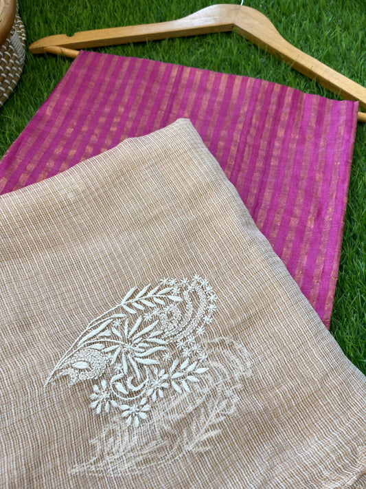 त्योहार :Tussar silk chikankari Dupatta silk with kurta Fabric
