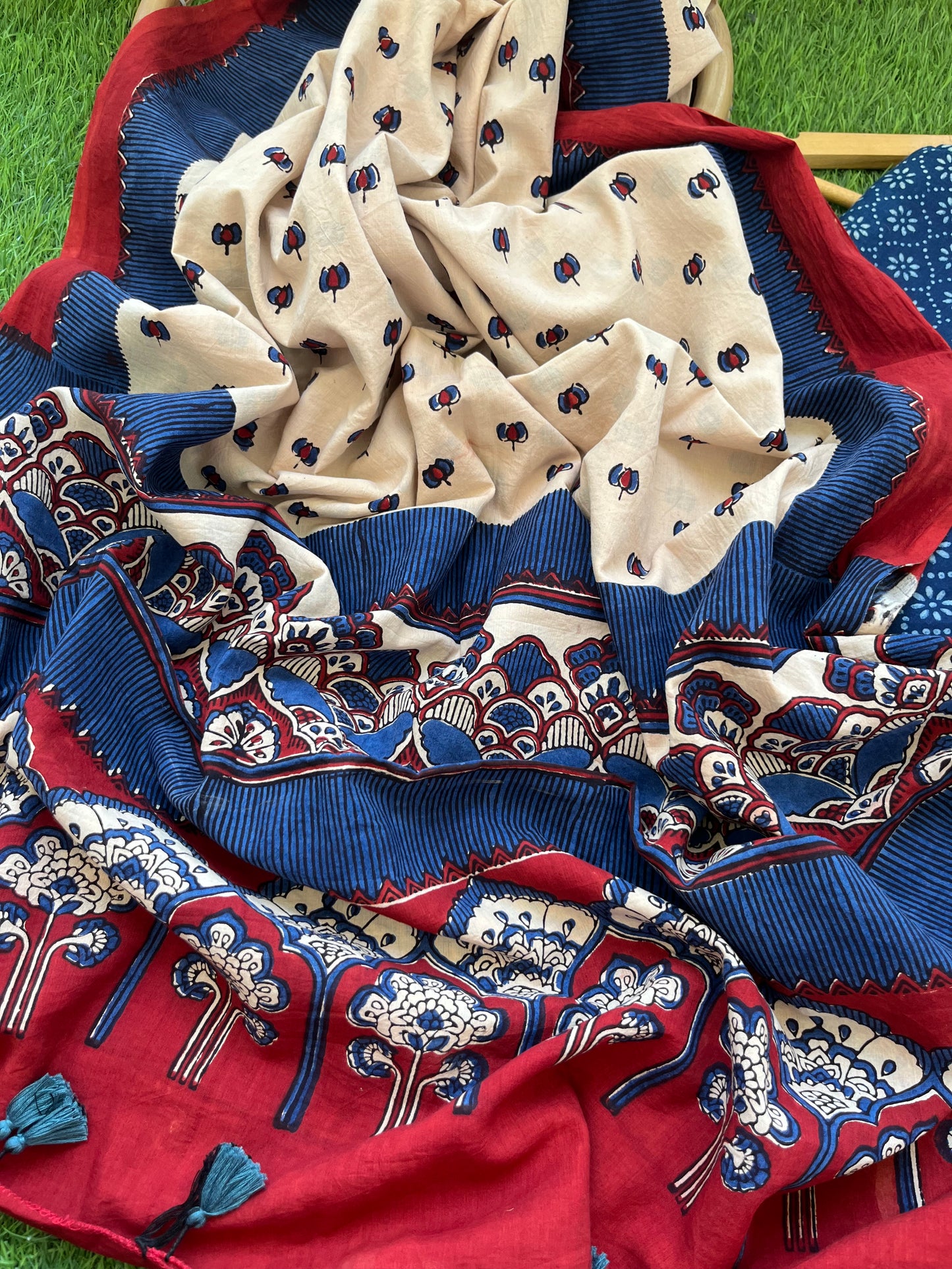 Cotton block print kurta bottom cotton ajrakh dupatta