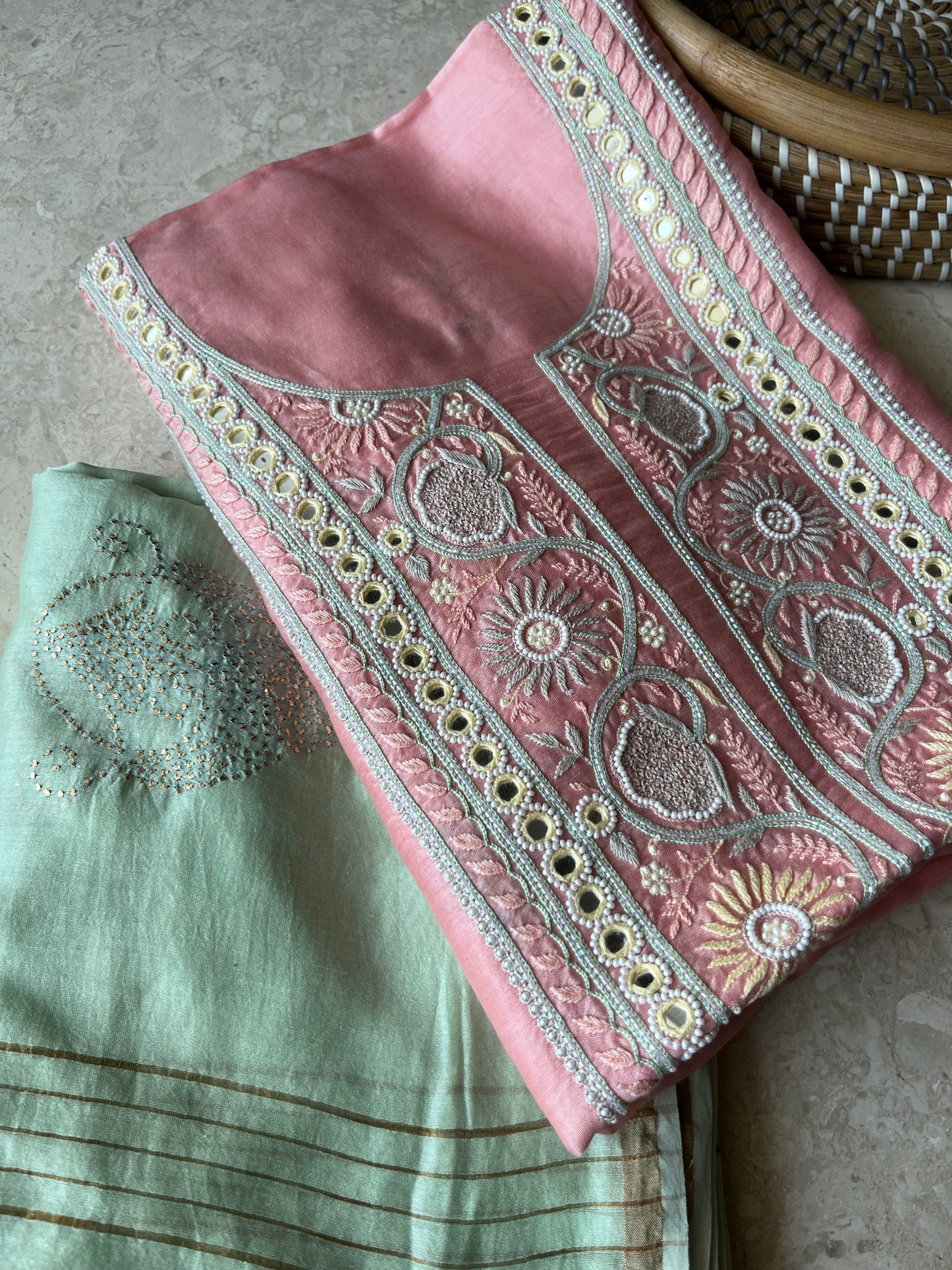Hand embroidered chanderi kurta chanderi silk mukaish work dupatta