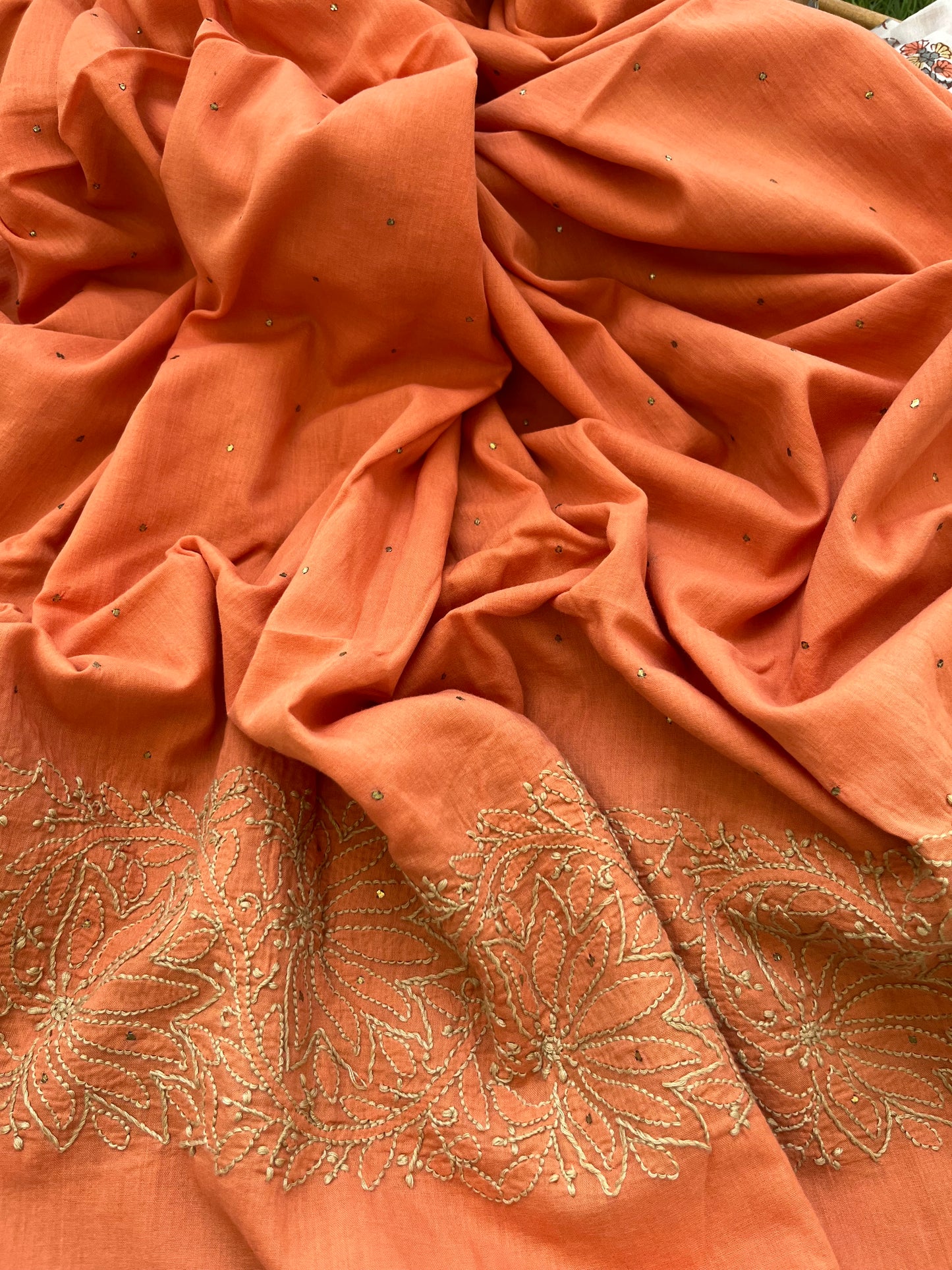 Cotton block print kurta bottom chikankari dupatta