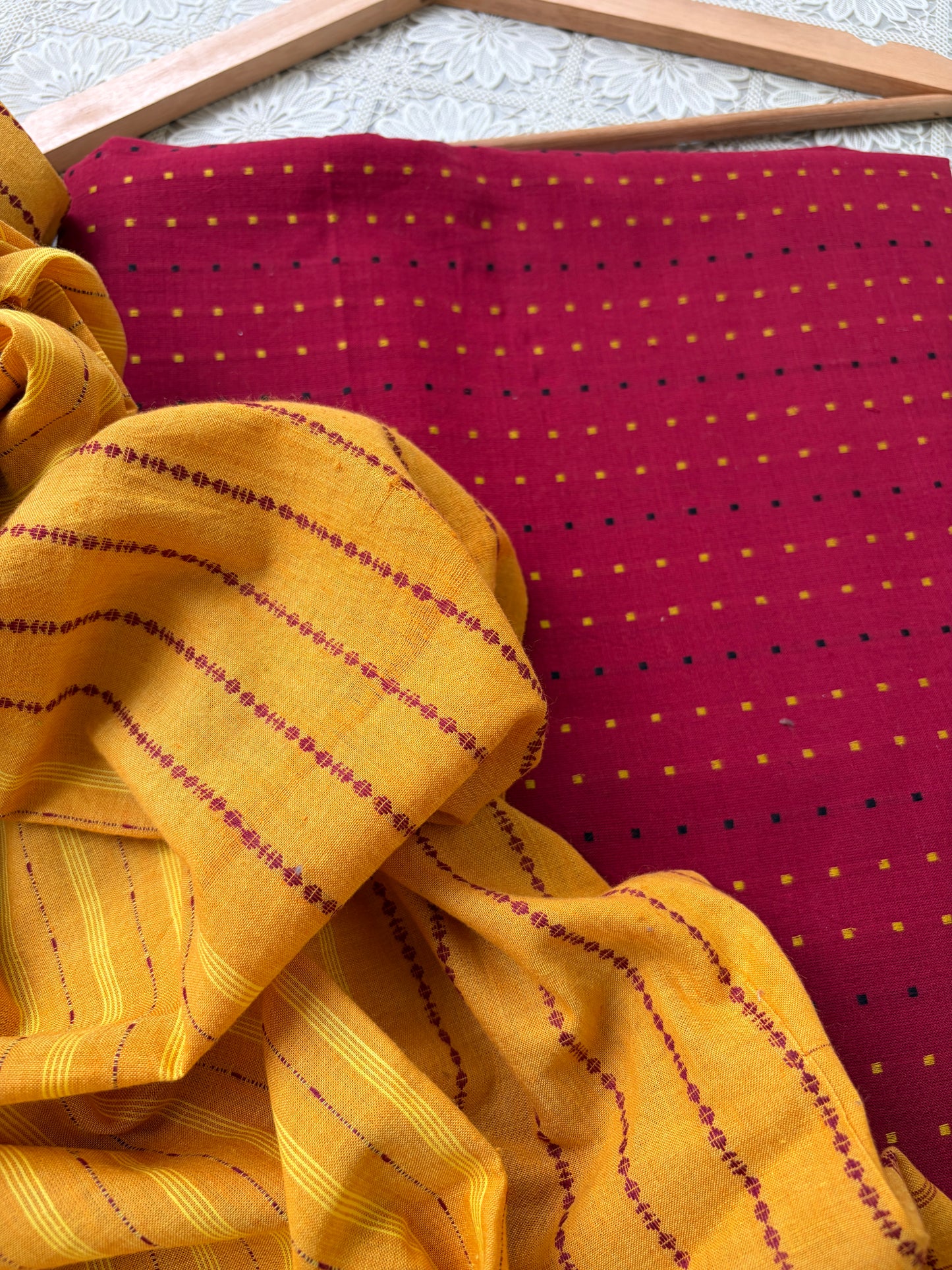 Mangalgiri Cotton 3 pc set - kurta bottom Dupatta