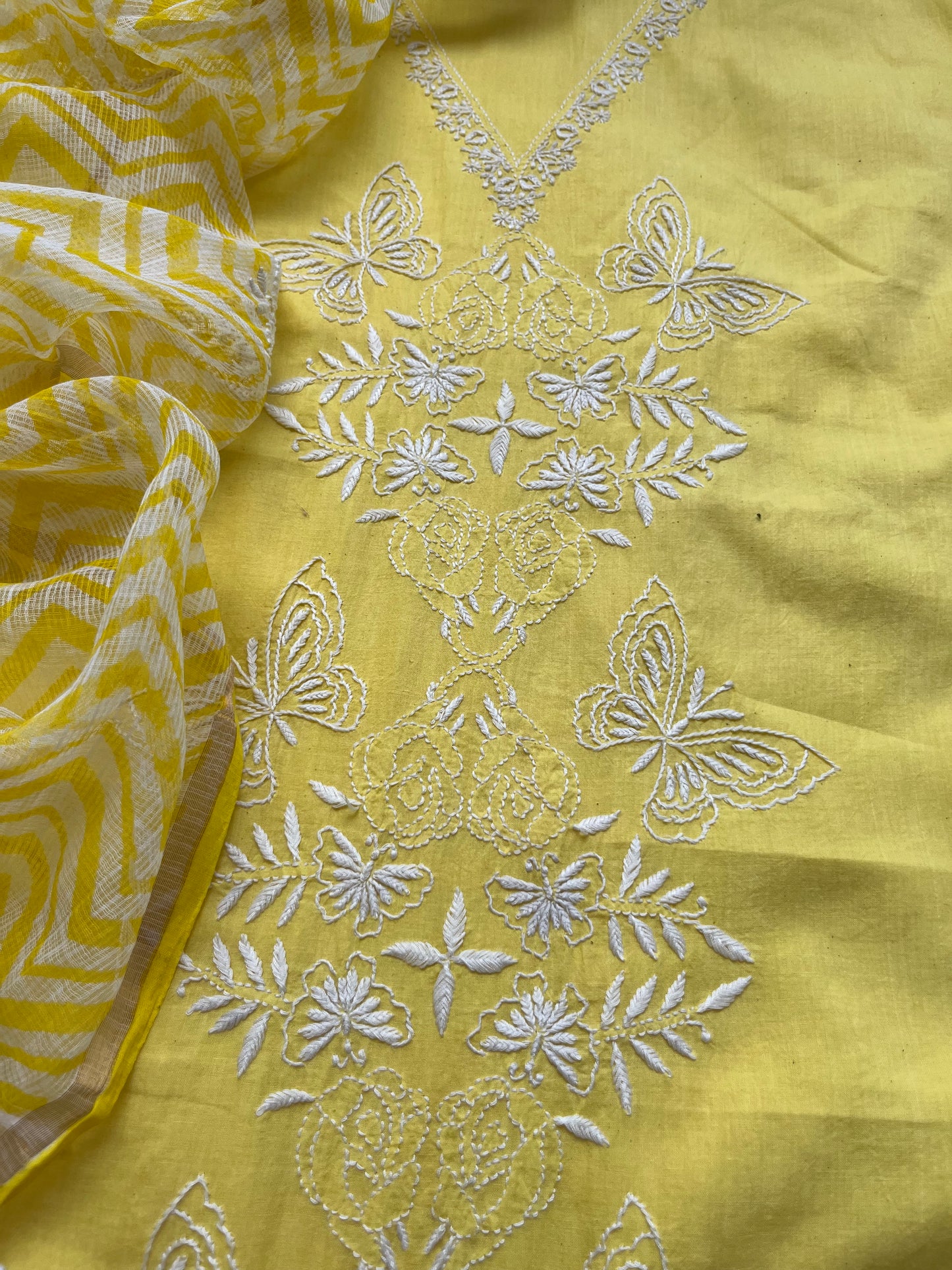 Kala cotton chikan kurta kota dupatta