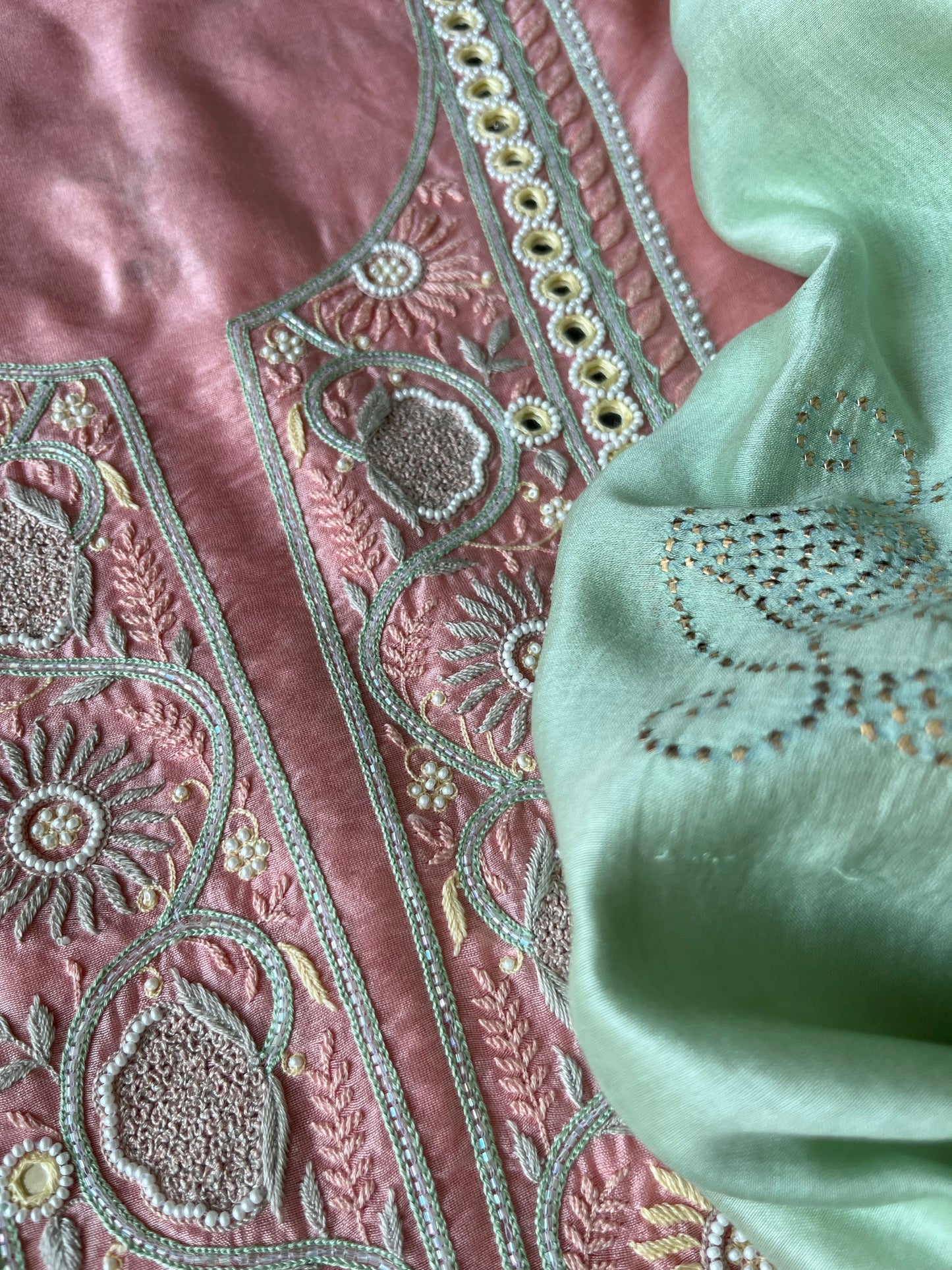 Hand embroidered chanderi kurta chanderi silk mukaish work dupatta