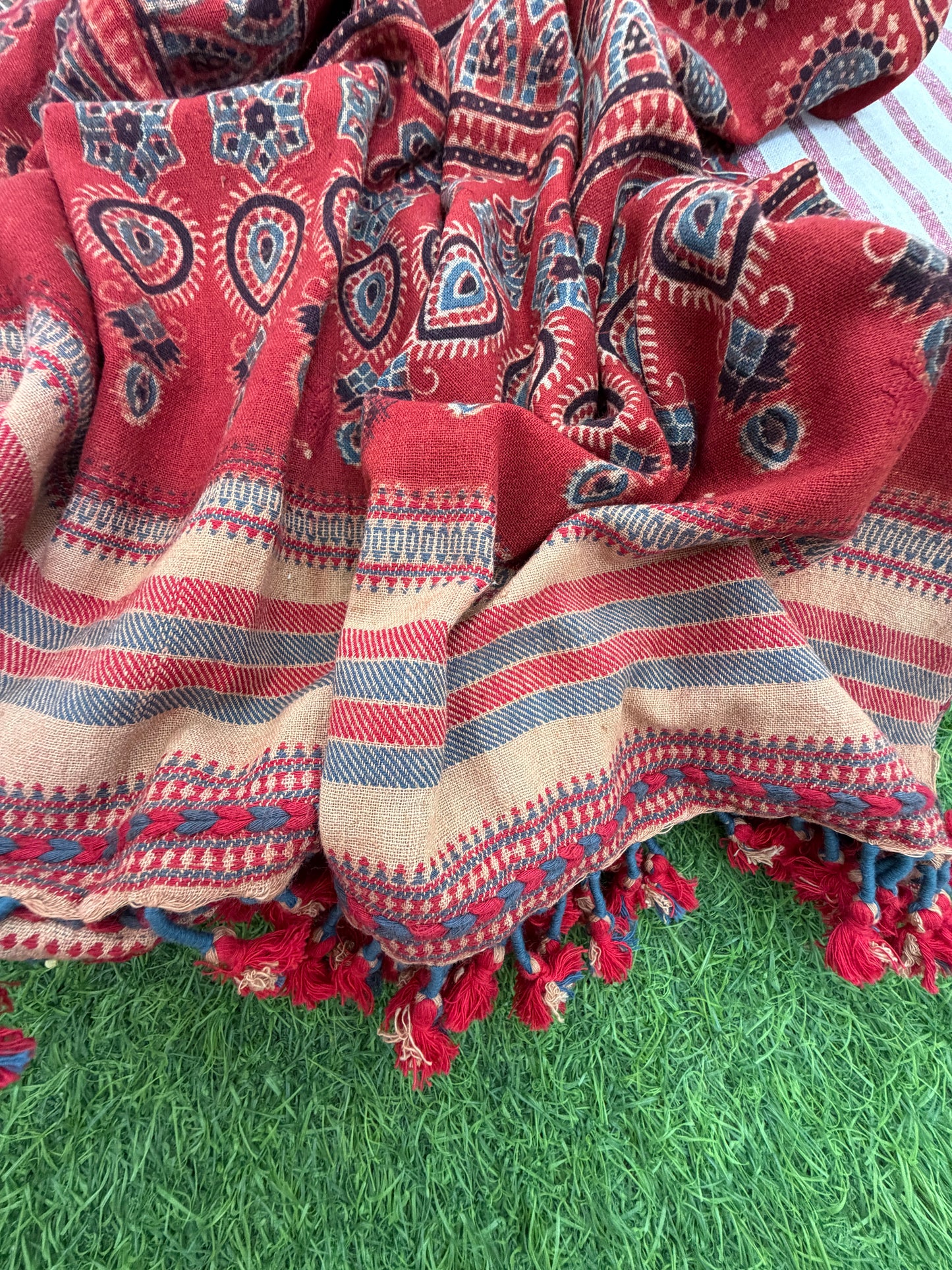 Kala Cotton stripe Kurta and ajrakh dupatta