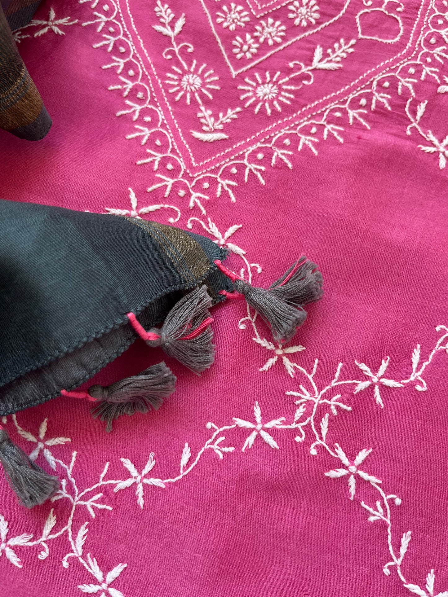 Chanderi Chikankari Kurta clamp dye Dupatta