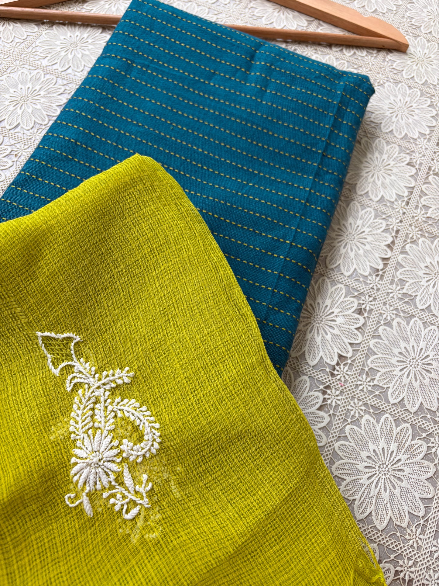 Mangalgiri kurta bottom Kota Doria chikankari dupatta