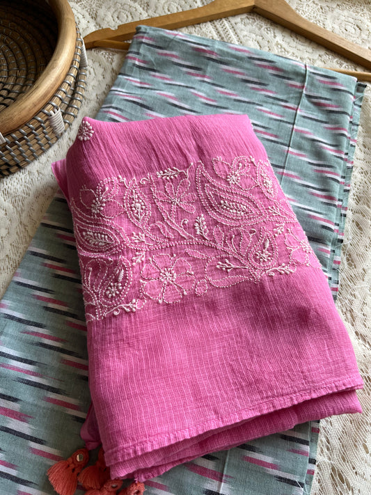 Cotton ikkat kurta bottom chikankari dupatta
