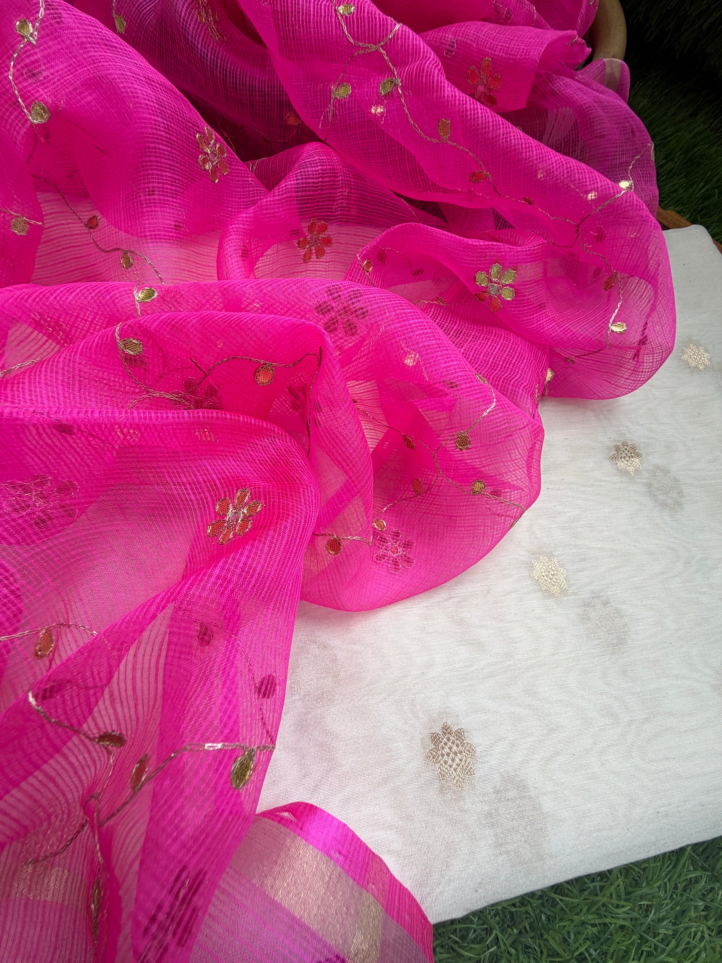 त्योहार :kota silk gota patti Dupatta with plain chanderi banarasi booti kurta bottom Fabric