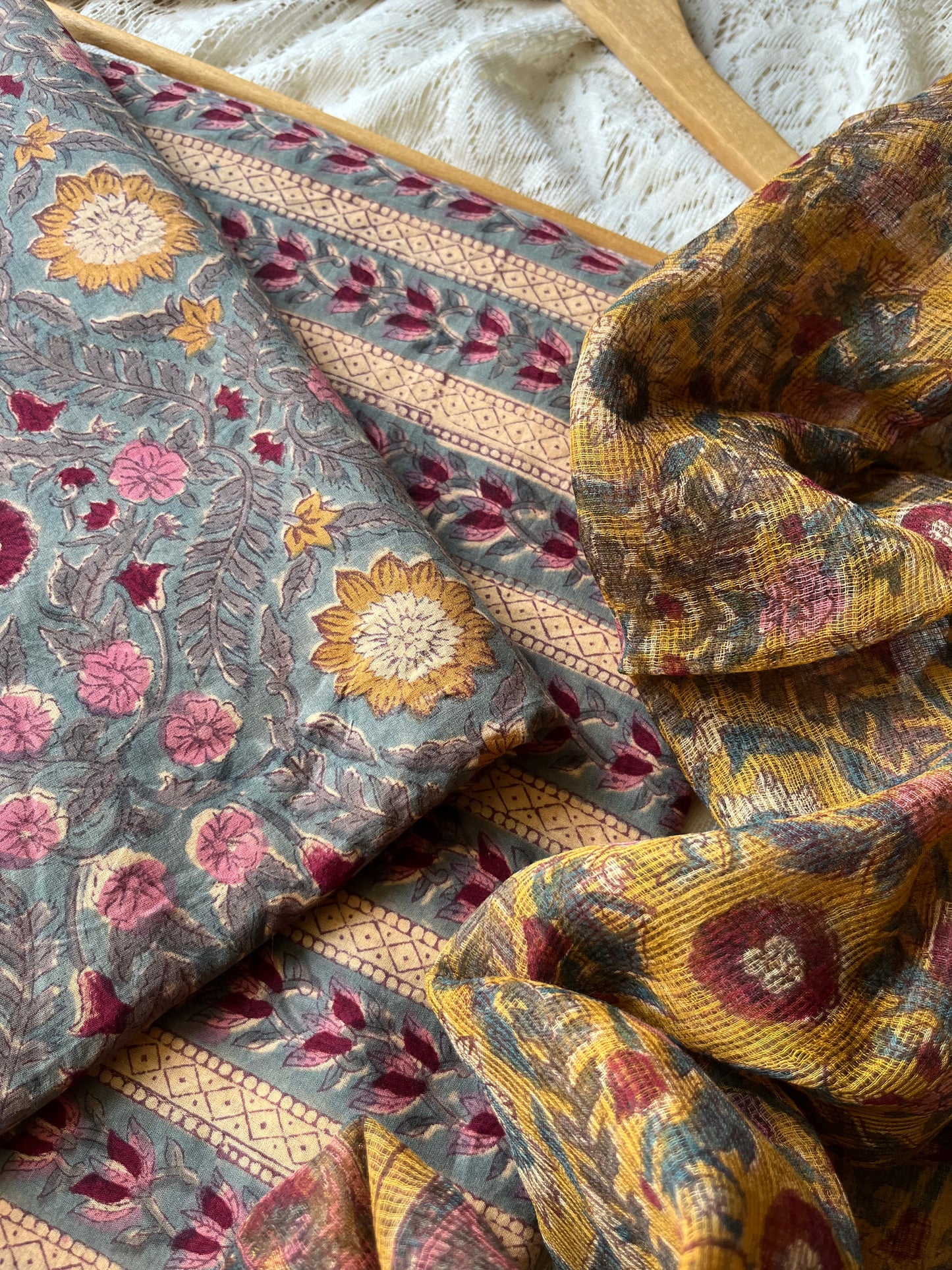 Cotton kurta bottom Kota Doria dupatta