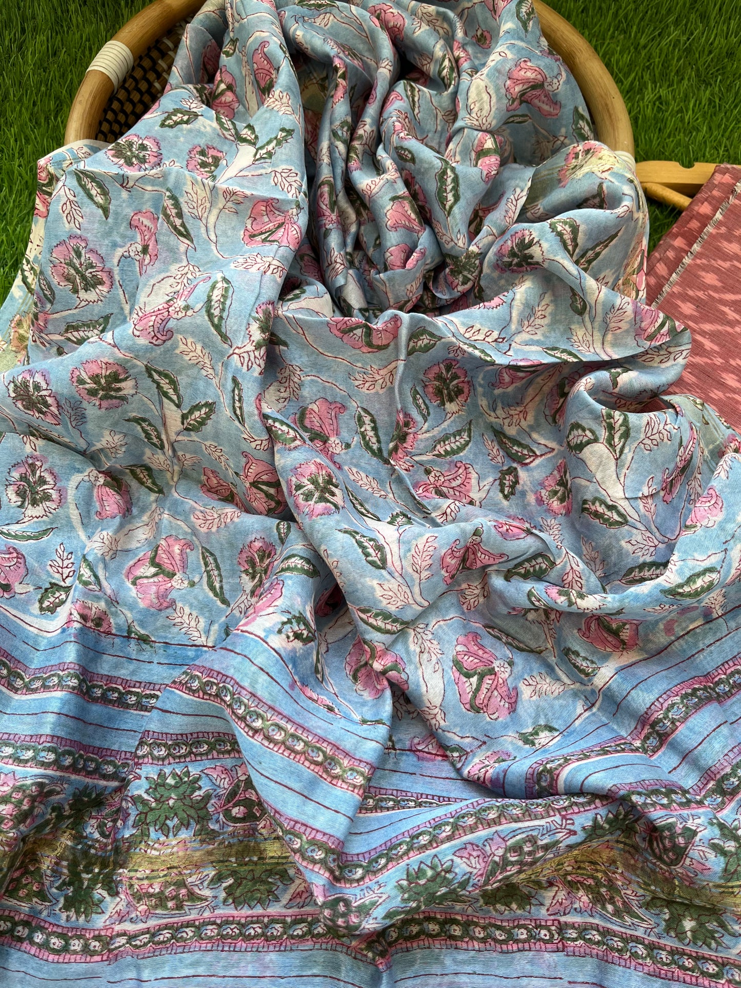 Chanderi block print dupatta ikkat kurta