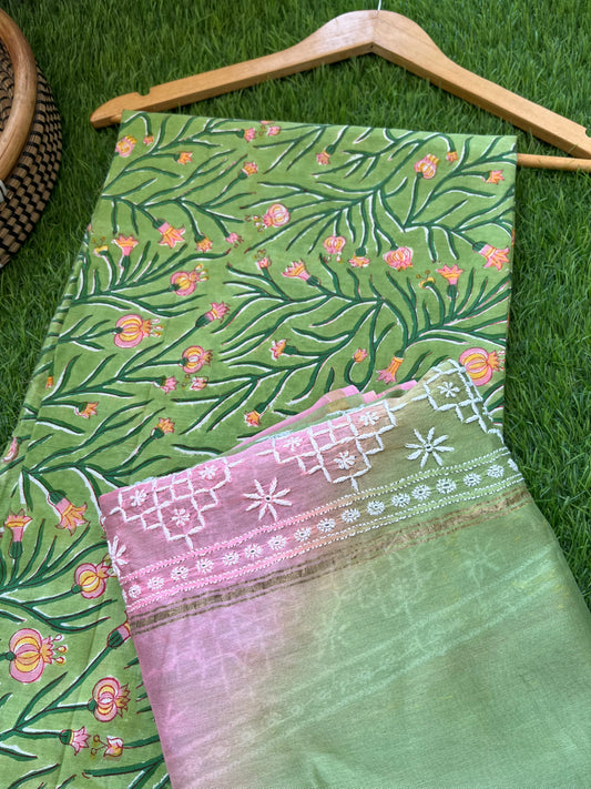 रोज़ाना  :Chanderi Chikankari Dupatta with cotton kurta bottom Fabric