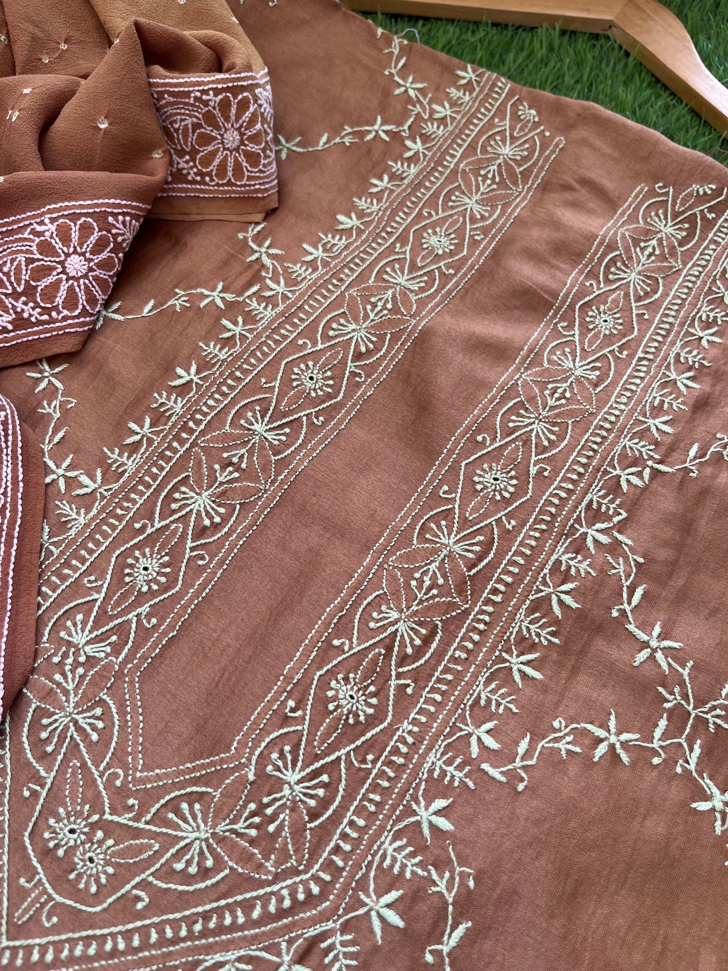 Chanderi Chikankari kurta with georgette dupatta