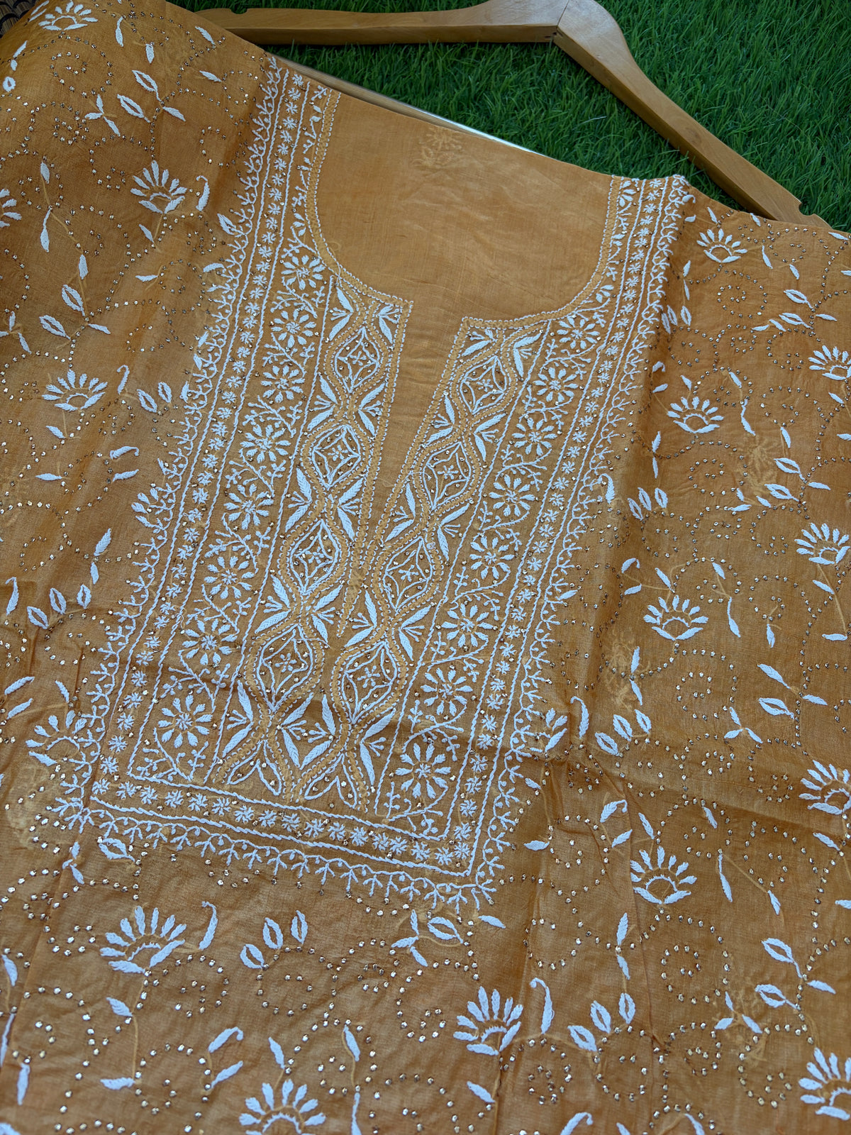 Tussar Silk Chikankari mukaish work Kurta