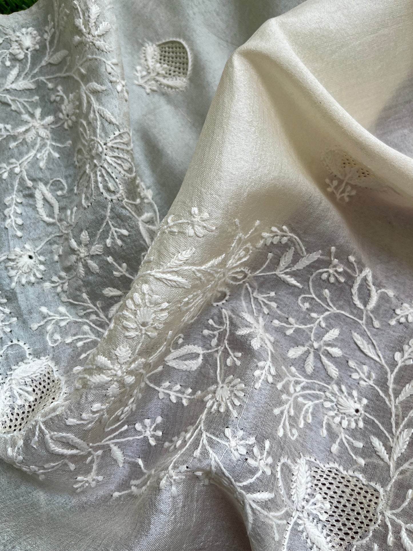 Silk sindhi work kurta fabric with silk chikankari dupatta