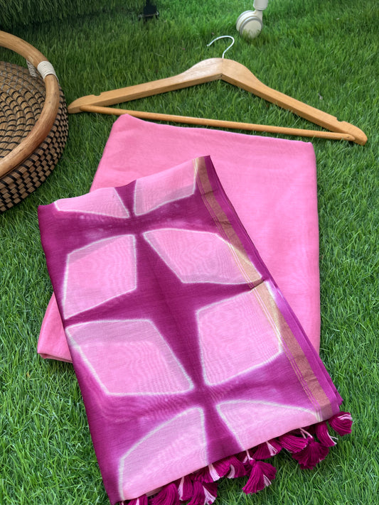 Chanderi Clamp Dye dupatta with plain fabric