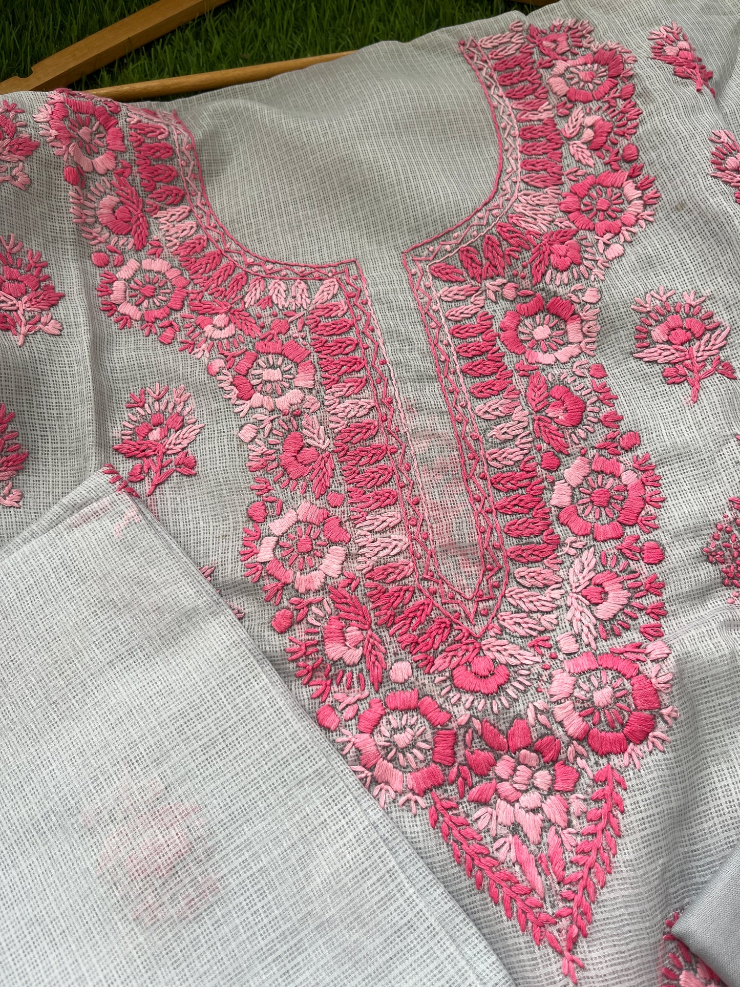 Kota hand embroidered kurta dupatta and plain bottom fabric