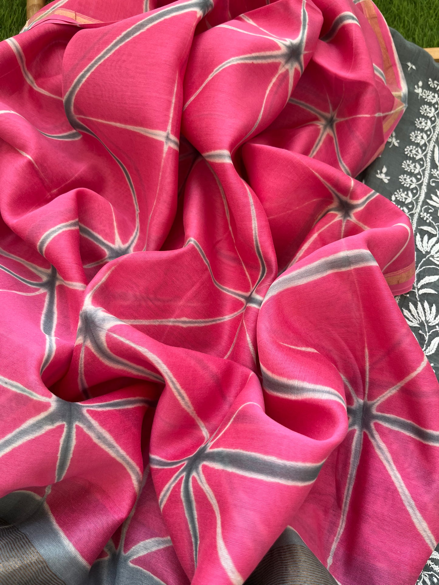 Chanderi Chikankari Kurta clamp dye Dupatta