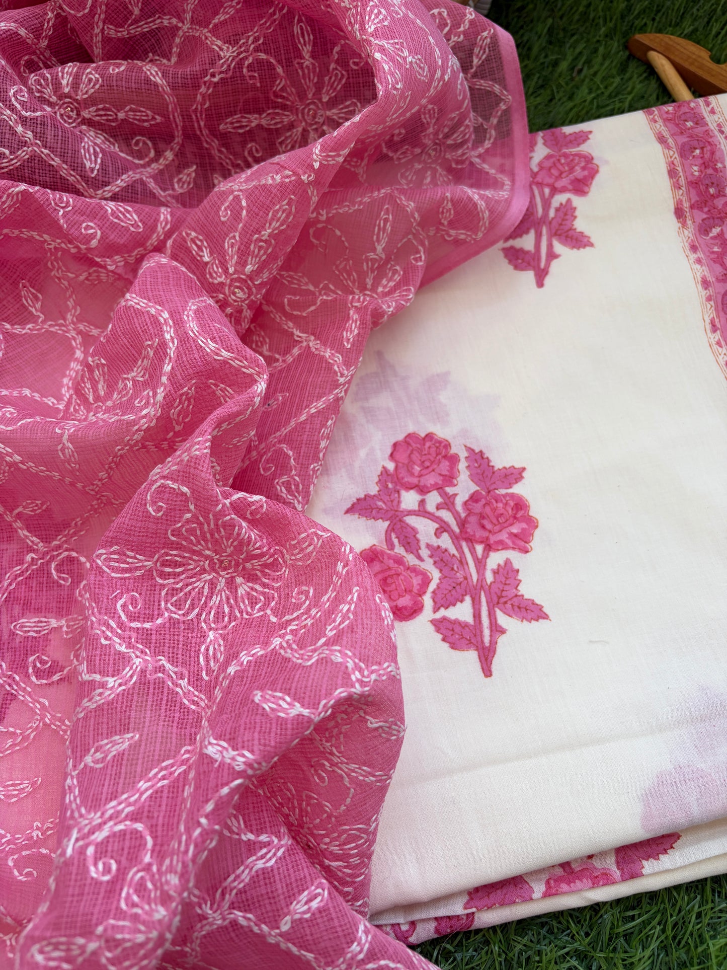 Cotton kurta bottom Kota Doria chikankari dupatta