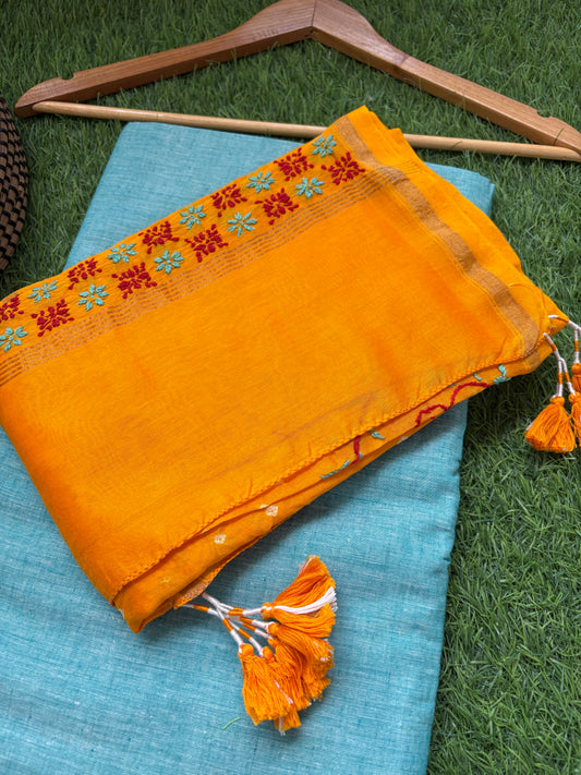 Plain khadi kurta bottom pure chanderi bandhani chikankari dupatta
