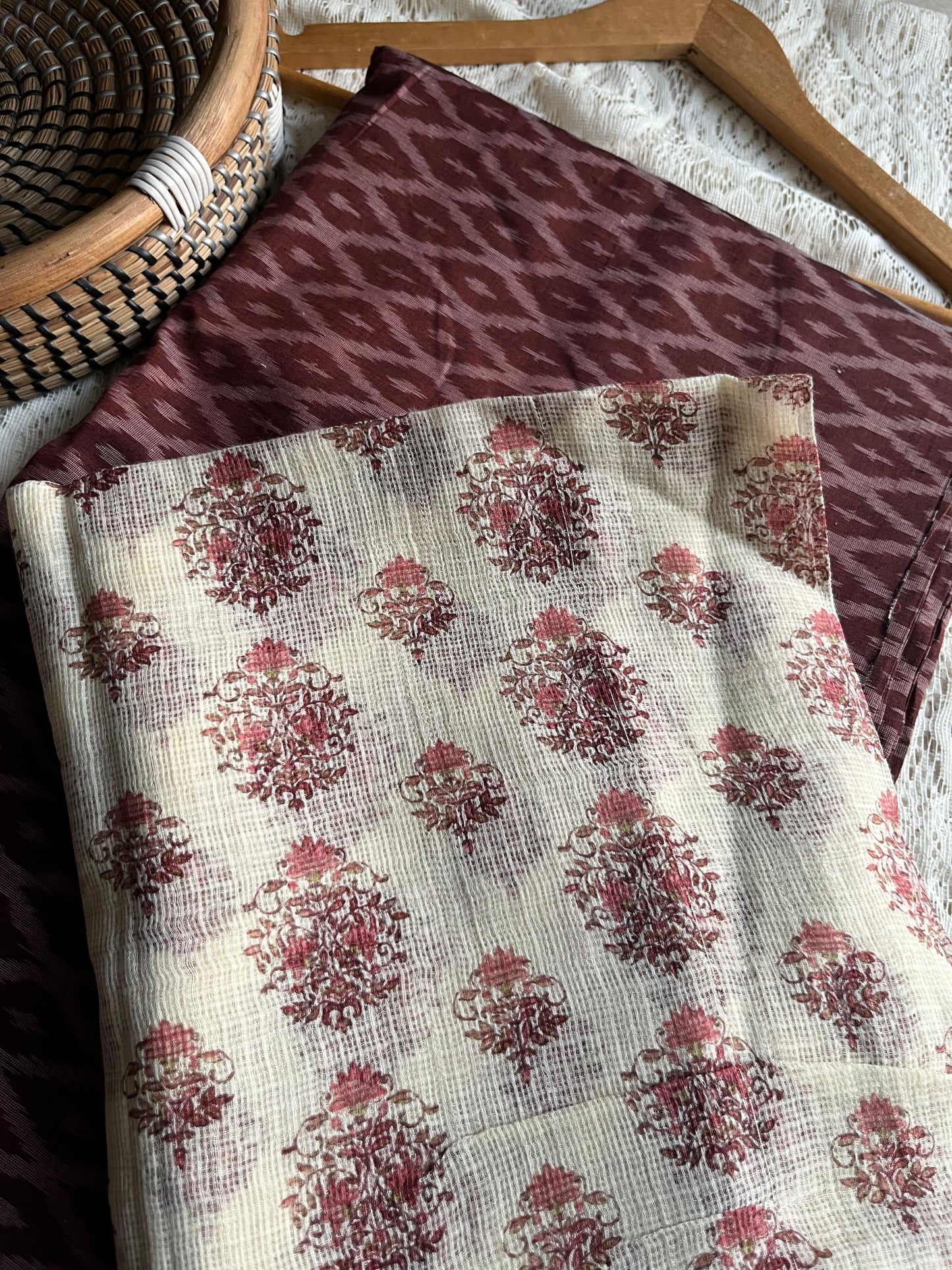 Cotton mercerised ikkat kurta bottom Kota Doria dupatta
