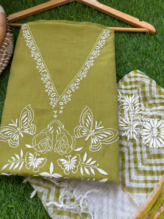 Kala cotton chikan kurta kota dupatta