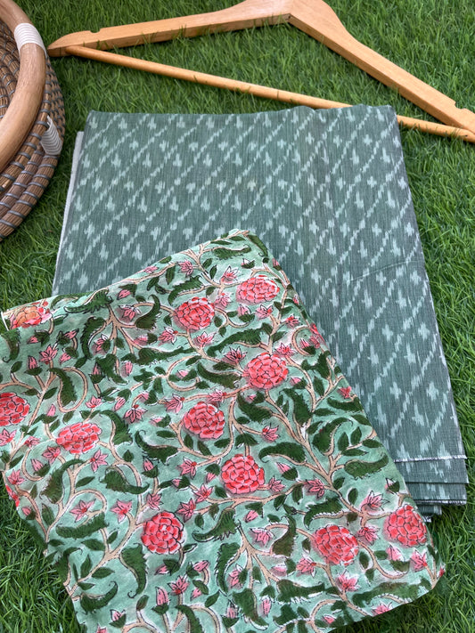 Chanderi block print dupatta ikkat kurta