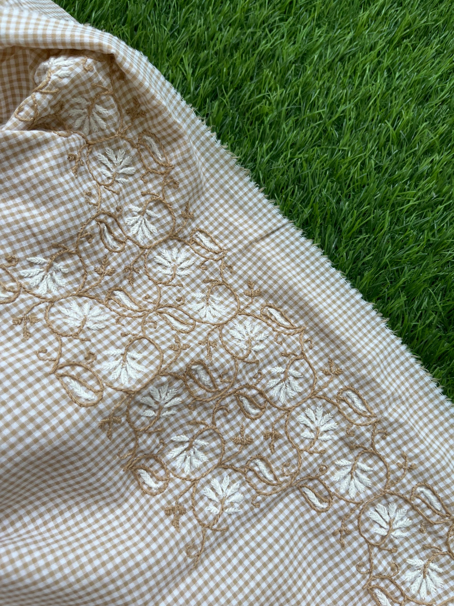 Cotton check chikan kurta