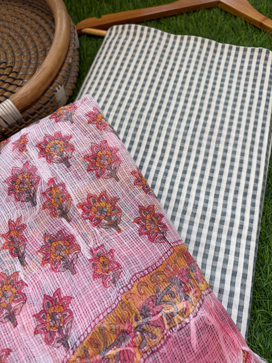 Muslin Khadi check kurta fabric kota dupatta