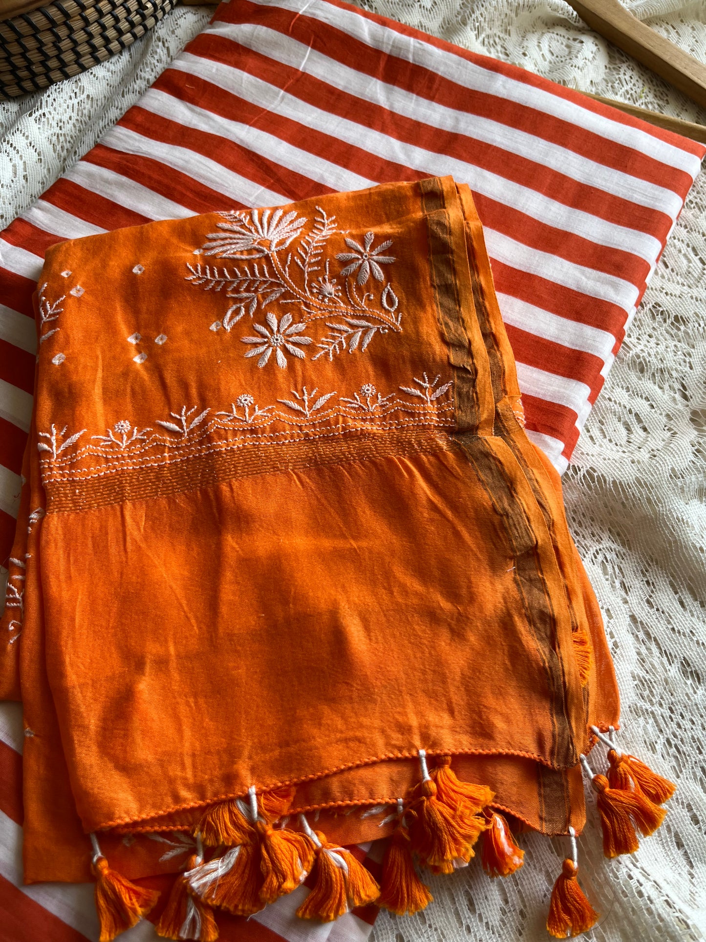 Cotton kurta bottom chikankari dupatta