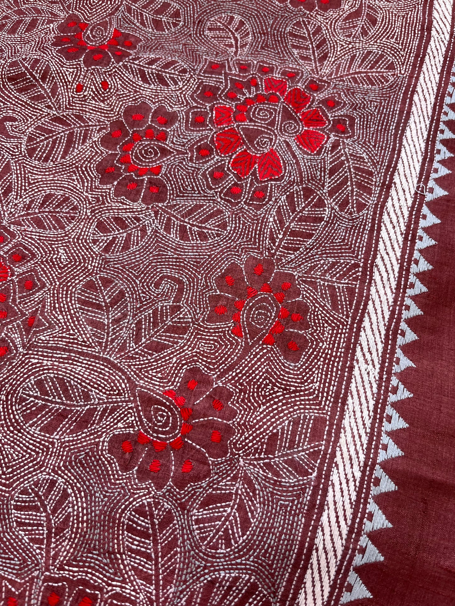 Silk Kantha work kurta fabric