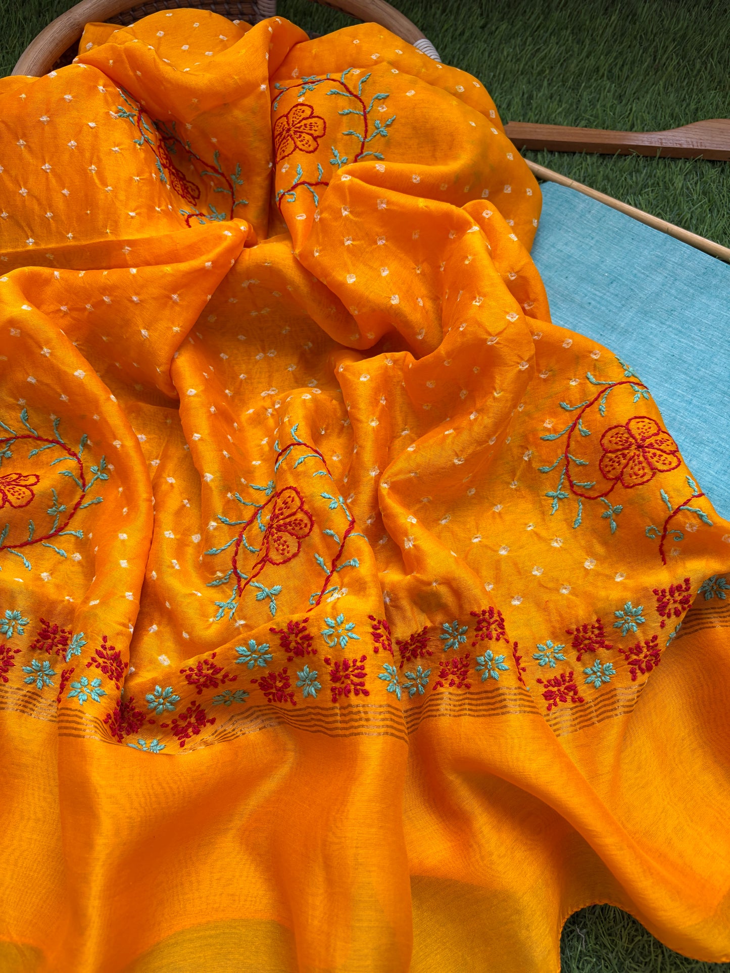 Plain khadi kurta bottom pure chanderi bandhani chikankari dupatta