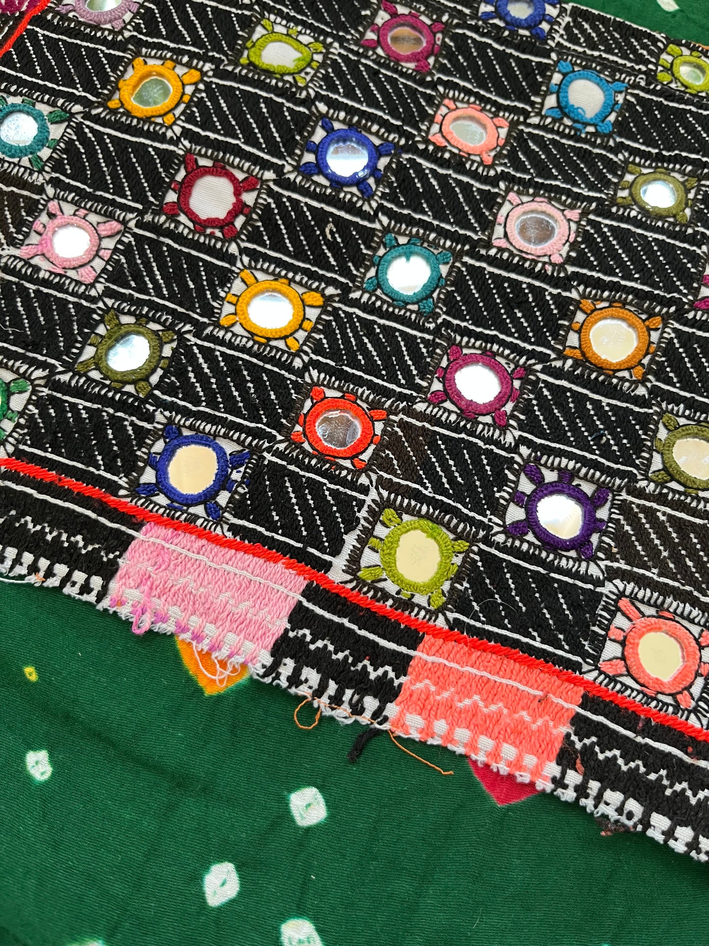Mirror work patch with bandhani suit fabric